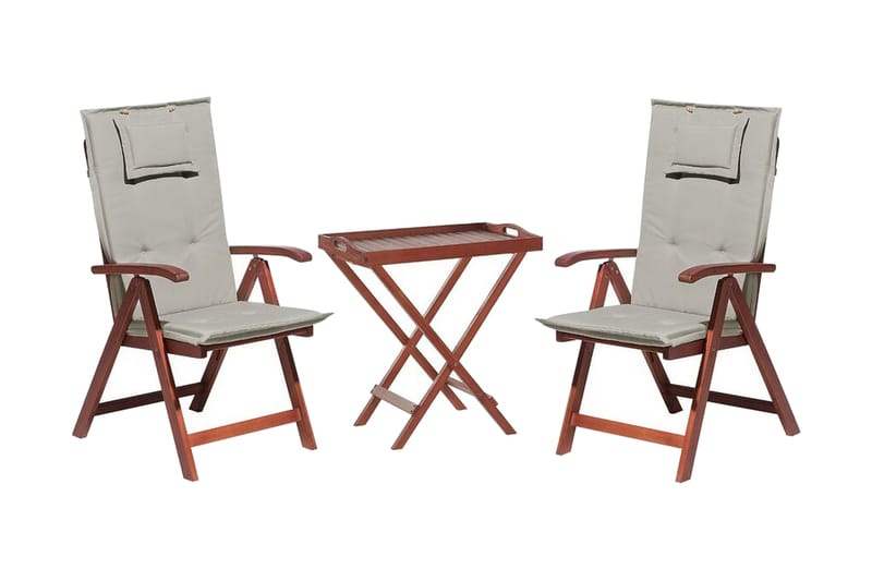 Balkongset av bord och 2 stolar med dynor TOSCANA - Trä/natur - Cafegrupp & cafeset