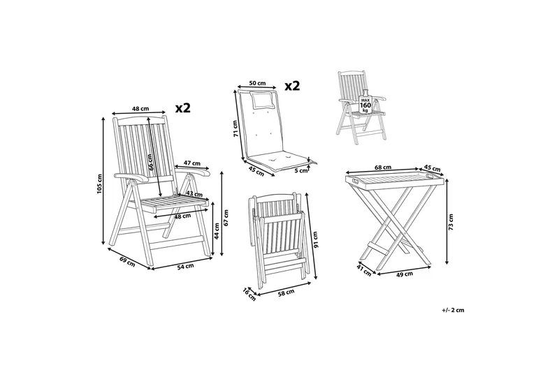 Balkongset av Utebord och 2 Utestolar krämvit JAVA - Trä/natur - Utemöbler & utemiljö - Utegrupp - Cafegrupp & cafeset