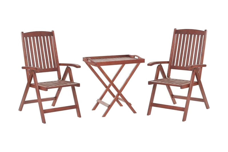 Balkongset bord och två stolar med dynor TOSCANA - Trä/natur - Cafegrupp & cafeset
