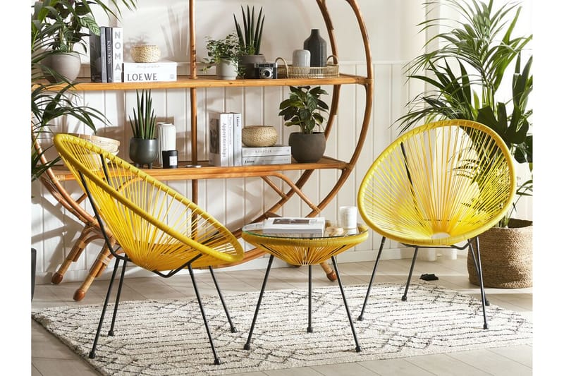 Balkongset Cayaco 70 cm + 2 Utestolar - Konstrotting/Gul - Utemöbler & utemiljö - Utegrupp - Cafegrupp & cafeset