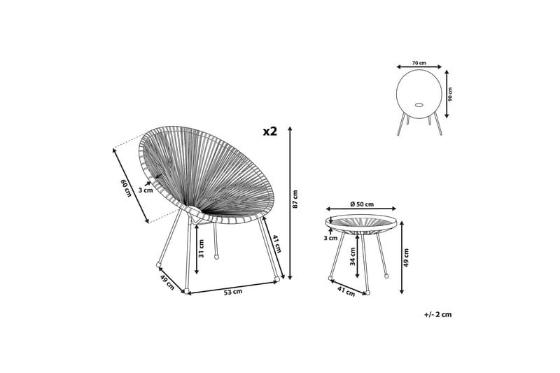 Balkongset Cayaco 70 cm + 2 Utestolar - Konstrotting/Gul - Utemöbler & utemiljö - Utegrupp - Cafegrupp & cafeset