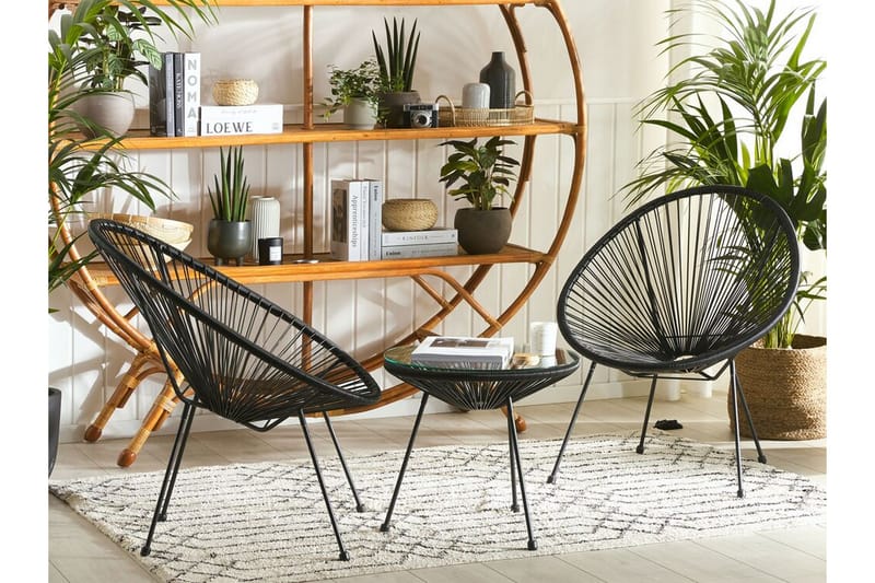 Balkongset Cayaco 70 cm + 2 Utestolar - Konstrotting/Svart - Utemöbler & utemiljö - Utegrupp - Cafegrupp & cafeset