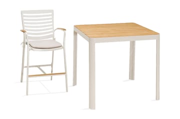 Bargrupp Portals 95 cm + Barstol - Vit/Teak - Utemöbler & utemiljö - Utegrupp - Cafegrupp & cafeset