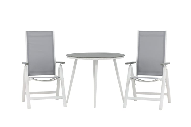 Break Cafégrupp Rund 90 cm + 2 Albany Postitionsstol, Vit/Grå