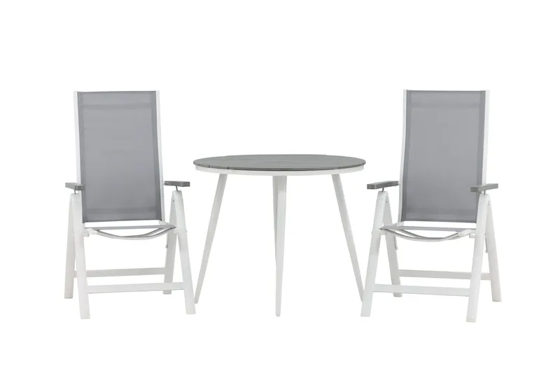 Break Cafégrupp Rund 90 cm + 2 Albany Postitionsstol, Vit/Grå