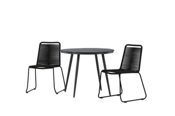 Break Cafégrupp Rund 90 cm + 2 Lindos Stapelbar Stol - Svart - Utemöbler & utemiljö - Utegrupp - Cafegrupp & cafeset