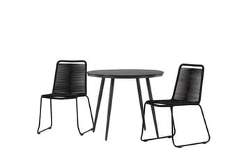 Break Cafégrupp Rund 90 cm + 2 Lindos Stapelbar Stol - Svart - Utemöbler & utemiljö - Utegrupp - Cafegrupp & cafeset