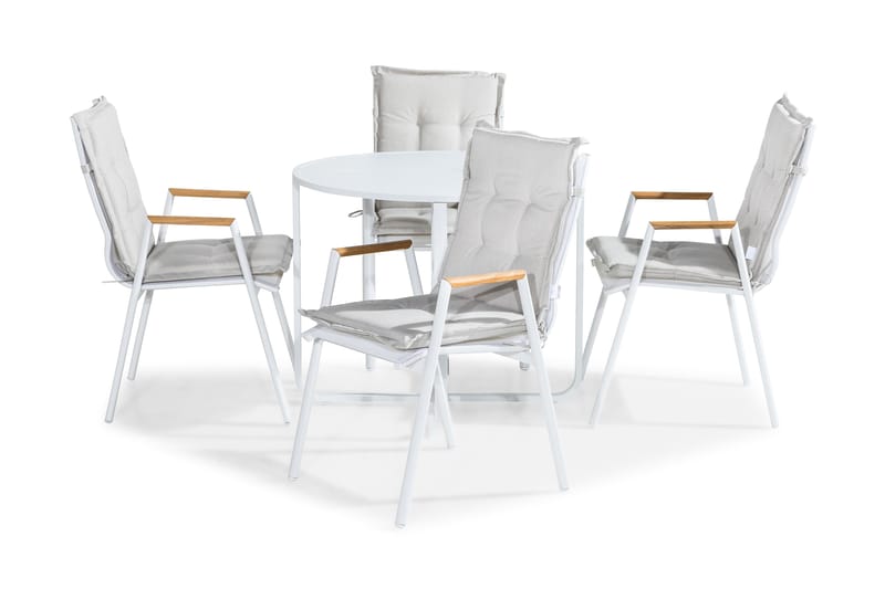 Cafégrupp Flippy 90 Rund + 4 Las Vegas Karmstol m Dyna, Vit|Teak|Offwhite