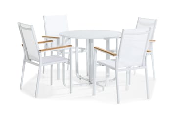 Cafégrupp Flippy 90 Rund + 4 Las Vegas Stapelstol - Vit|Teak - Utemöbler & utemiljö - Utegrupp - Cafegrupp & cafeset