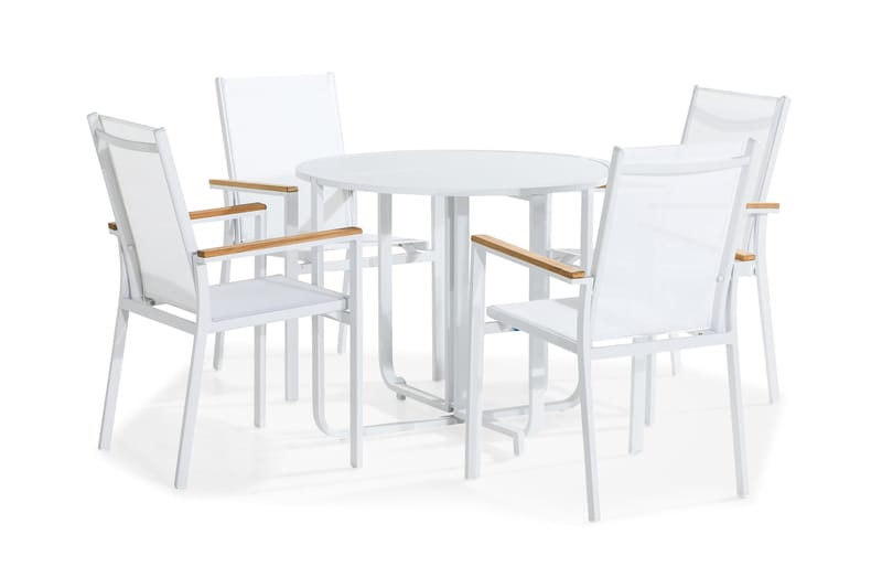 Cafégrupp Flippy 90 Rund + 4 Las Vegas Stapelstol - Vit|Teak - Utemöbler & utemiljö - Utegrupp - Cafegrupp & cafeset