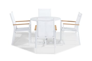 Cafégrupp Flippy 90 Rund + 4 Las Vegas Stapelstol - Vit|Teak - Utemöbler & utemiljö - Utegrupp - Cafegrupp & cafeset