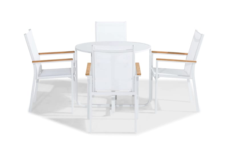 Cafégrupp Flippy 90 Rund + 4 Las Vegas Stapelstol - Vit|Teak - Utemöbler & utemiljö - Utegrupp - Cafegrupp & cafeset