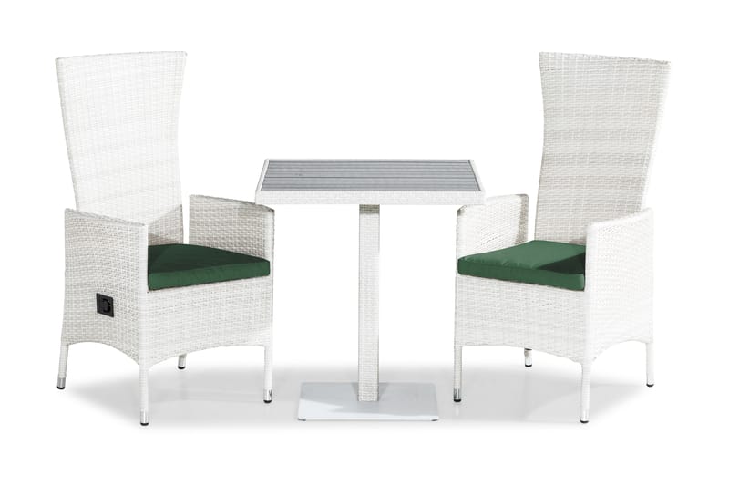 Caféset Bahamas 70x70 + 2 Jenny Fåtölj Ställbar m Dyna - Vit|Grön - Utemöbler & utemiljö - Utegrupp - Cafegrupp & cafeset
