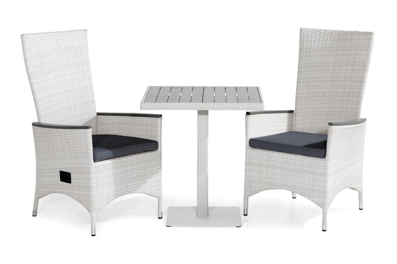 Caféset Bahamas 70x70 + 2 Jenny Lyx Fåtölj Ställbar m Dyna - Vit|Grå - Utemöbler & utemiljö - Utegrupp - Cafegrupp & cafeset