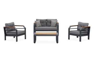 Caféset Lassento 137 cm + 2-sits Utesoffa + 2 Utefåtöljer - Grå/Svart - Utemöbler & utemiljö - Utegrupp - Cafegrupp & cafeset