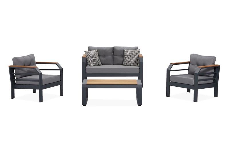 Caféset Lassento 137 cm + 2-sits Utesoffa + 2 Utefåtöljer - Grå/Svart - Utemöbler & utemiljö - Utegrupp - Cafegrupp & cafeset