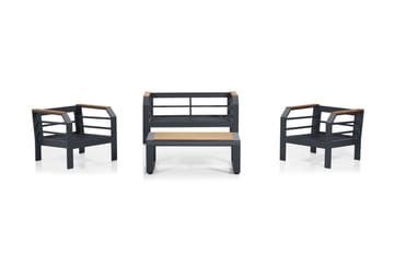 Caféset Lassento 137 cm + 2-sits Utesoffa + 2 Utefåtöljer - Grå/Svart - Utemöbler & utemiljö - Utegrupp - Cafegrupp & cafeset