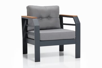 Caféset Lassento 137 cm + 2-sits Utesoffa + 2 Utefåtöljer - Grå/Svart - Utemöbler & utemiljö - Utegrupp - Cafegrupp & cafeset