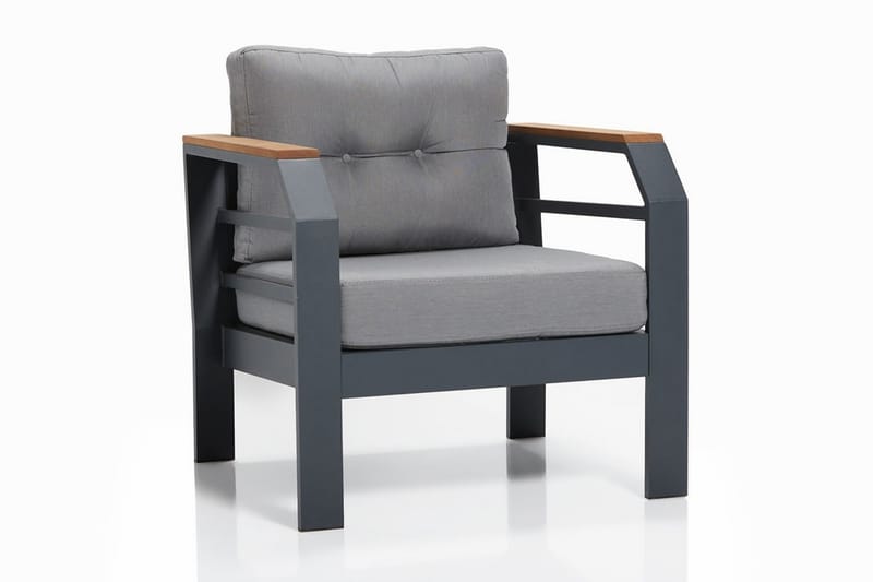 Caféset Lassento 137 cm + 2-sits Utesoffa + 2 Utefåtöljer - Grå/Svart - Utemöbler & utemiljö - Utegrupp - Cafegrupp & cafeset