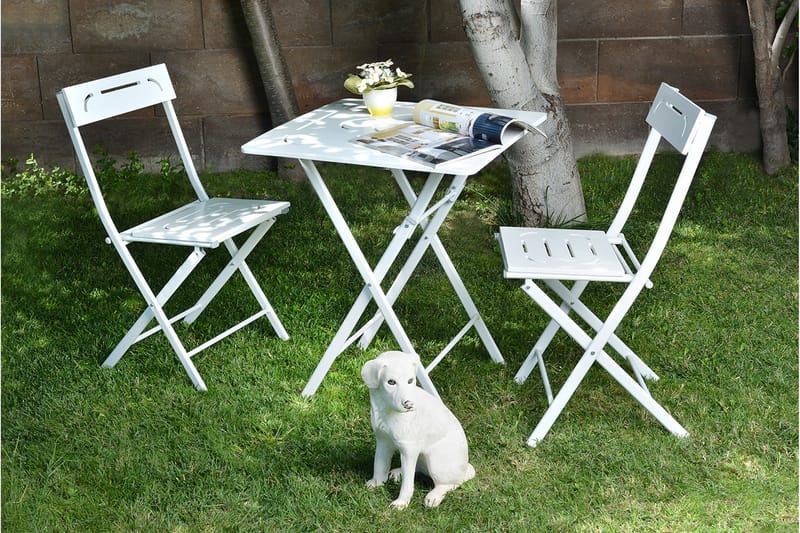 Caféset Riotorto 60 cm Blomma + 2 Utestolar - Vit - Utemöbler & utemiljö - Utegrupp - Cafegrupp & cafeset