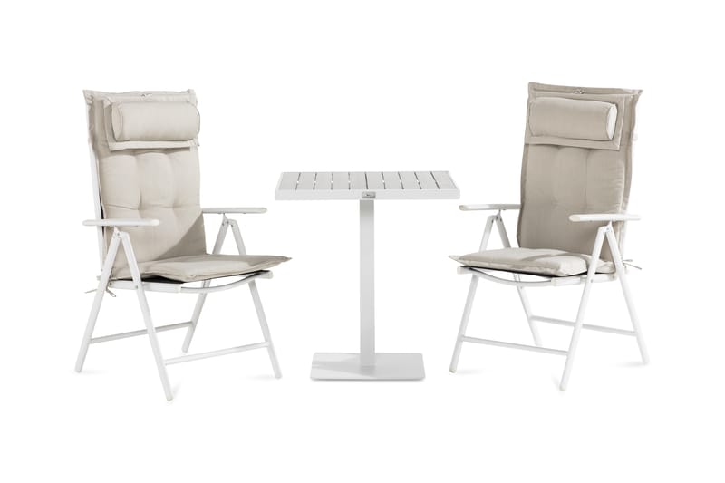 Caféset Tunis 70x70 + 2 Maggie Positionsstol m Dyna, Vit|Grå|Offwhite