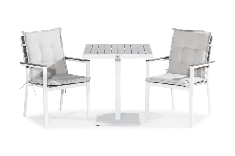 Caféset Tunis 70x70 + 2 Tunis Stapelstol m Dyna, Vit|Grå|Offwhite