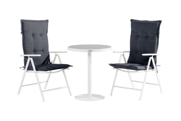 Cafésett Tunis 70x70 + 2 Maggie Posisjonsstoler med Pute - Vit/Grå - Utemöbler & utemiljö - Utegrupp - Cafegrupp & cafeset