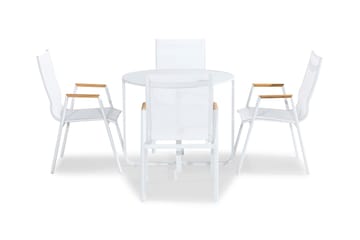 Flippy Cafégrupp 90 Rund + 4 Las Vegas Karmstol - Vit/Teak - Utemöbler & utemiljö - Utegrupp - Cafegrupp & cafeset