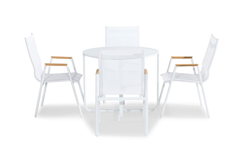 Flippy Cafégrupp 90 Rund + 4 Las Vegas Karmstol - Vit/Teak - Utemöbler & utemiljö - Utegrupp - Cafegrupp & cafeset