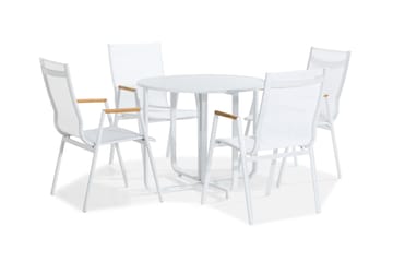 Flippy Cafégrupp 90 Rund + 4 Las Vegas Karmstol - Vit/Teak - Utemöbler & utemiljö - Utegrupp - Cafegrupp & cafeset