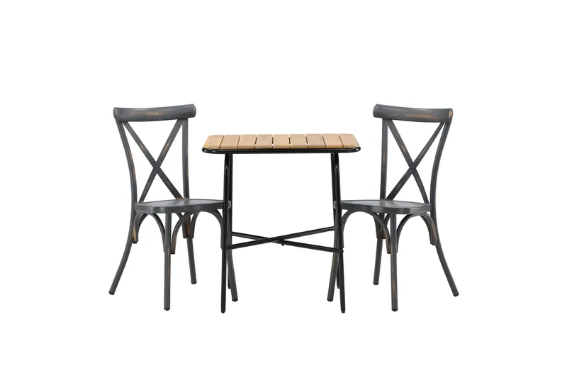 Holmbeck Caféset 70 cm + 2 st Tablas Matstolar, Brun/Mörkgrå