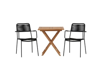 Kenya Cafégrupp 70x70 cm + 2 Lindos Karmstol - Svart/Brun - Utemöbler & utemiljö - Utegrupp - Cafegrupp & cafeset