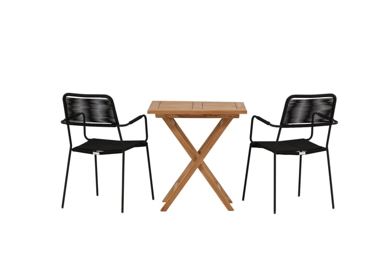 Kenya Cafégrupp 70x70 cm + 2 Lindos Karmstol - Svart/Brun - Utemöbler & utemiljö - Utegrupp - Cafegrupp & cafeset
