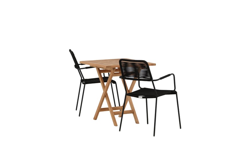 Kenya Cafégrupp 70x70 cm + 2 Lindos Karmstol - Svart/Brun - Utemöbler & utemiljö - Utegrupp - Cafegrupp & cafeset