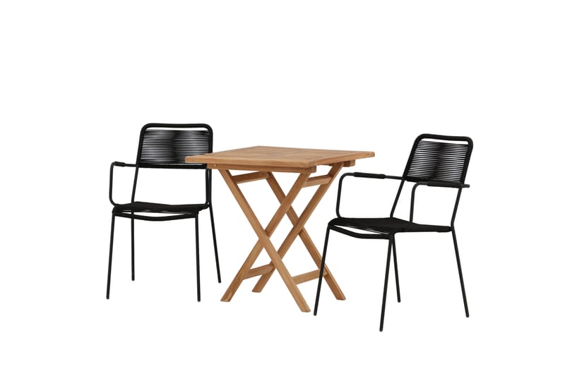 Kenya Cafégrupp 70x70 cm + 2 Lindos Karmstol - Svart/Brun - Utemöbler & utemiljö - Utegrupp - Cafegrupp & cafeset