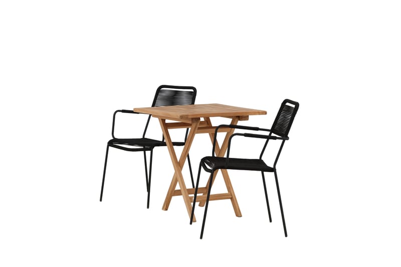 Kenya Cafégrupp 70x70 cm + 2 Lindos Karmstol - Svart/Brun - Utemöbler & utemiljö - Utegrupp - Cafegrupp & cafeset