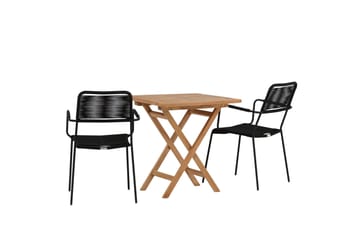 Kenya Cafégrupp 70x70 cm + 2 Lindos Karmstol - Svart/Brun - Utemöbler & utemiljö - Utegrupp - Cafegrupp & cafeset