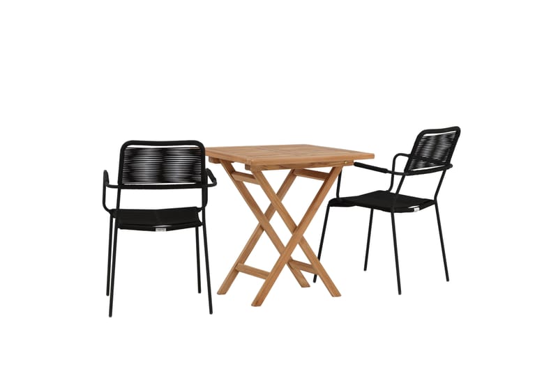 Kenya Cafégrupp 70x70 cm + 2 Lindos Karmstol - Svart/Brun - Utemöbler & utemiljö - Utegrupp - Cafegrupp & cafeset