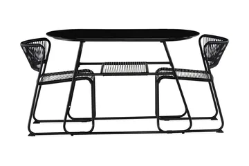 Lamborg Caféset 120 cm Oval + 2 Utestolar - Glas/Svart - Utemöbler & utemiljö - Utegrupp - Cafegrupp & cafeset
