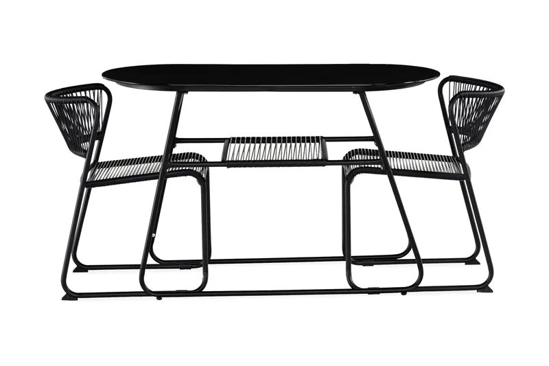 Lamborg Caféset 120 cm Oval + 2 Utestolar - Glas/Svart - Utemöbler & utemiljö - Utegrupp - Cafegrupp & cafeset