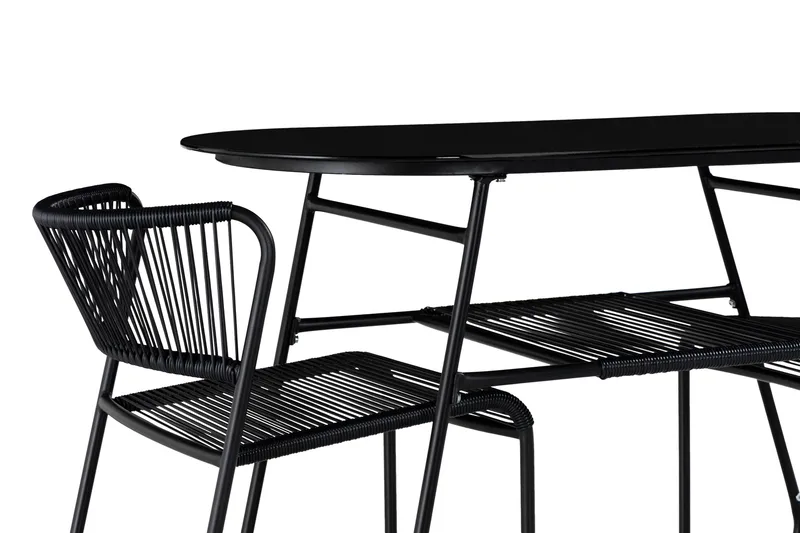 Lamborg Caféset 120 cm Oval + 2 Utestolar - Glas/Svart - Utemöbler & utemiljö - Utegrupp - Cafegrupp & cafeset
