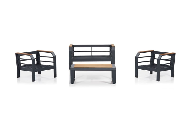 Lassento Caféset 137 cm + 2-sits Utesoffa + 2 Utefåtöljer - Grå/Svart - Utemöbler & utemiljö - Utegrupp - Cafegrupp & cafeset