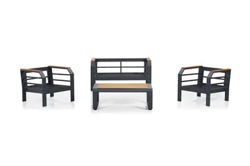 Lassento Caféset 137 cm + 2-sits Utesoffa + 2 Utefåtöljer - Grå/Svart - Utemöbler & utemiljö - Utegrupp - Cafegrupp & cafeset