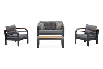 Lassento Caféset 137 cm + 2-sits Utesoffa + 2 Utefåtöljer - Grå/Svart - Utemöbler & utemiljö - Utegrupp - Cafegrupp & cafeset