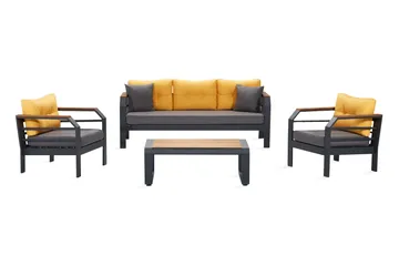 Lassento Caféset 197 cm + 3-sits Utesoffa + 2 Utefåtöljer - Gul/Grå/Svart - Utemöbler & utemiljö - Utegrupp - Cafegrupp & cafeset