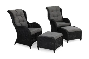 Marcus Öronlappsfåtölj med Fotpall m Dyna 2-pack - Svart - Utemöbler & utemiljö - Utegrupp - Cafegrupp & cafeset