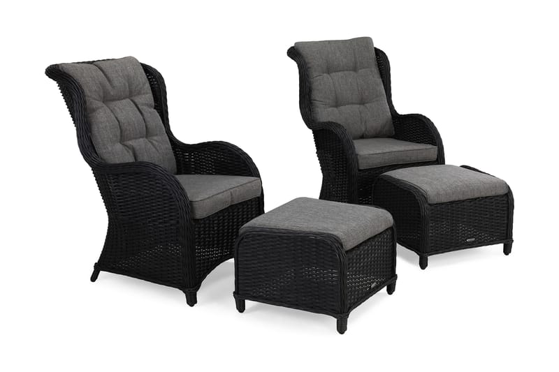 Marcus Öronlappsfåtölj med Fotpall m Dyna 2-pack - Svart - Utemöbler & utemiljö - Utegrupp - Cafegrupp & cafeset