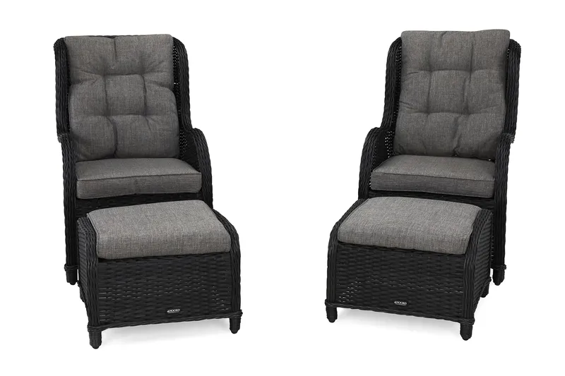 Marcus Öronlappsfåtölj med Fotpall m Dyna 2-pack - Svart - Utemöbler & utemiljö - Utegrupp - Cafegrupp & cafeset