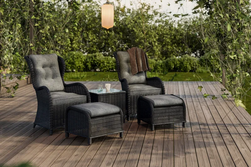 Marcus Öronlappsfåtölj med Fotpall m Dyna 2-pack - Svart - Utemöbler & utemiljö - Utegrupp - Cafegrupp & cafeset