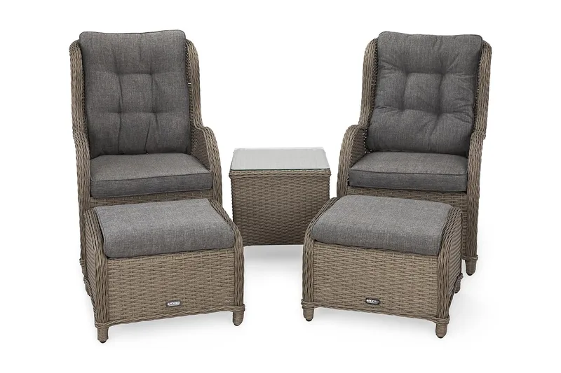 Marcus Caféset med 2 Öronlappsfåtöljer med Fotpall m Dyna - Grå - Utemöbler & utemiljö - Utegrupp - Cafegrupp & cafeset